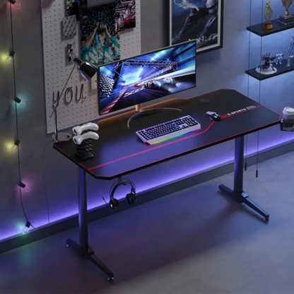 Bureau Gamer SogesHome 140x65x75 CM avec Tapis de Souris Complet & Gaming Rack/Chargeur à USB – Noir
