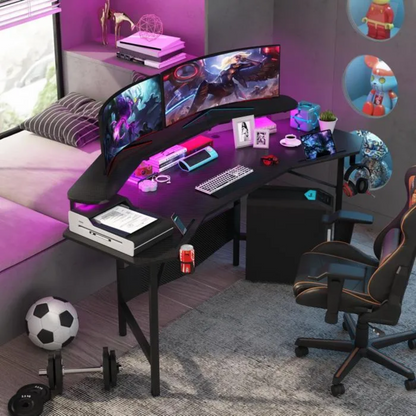 Bureau Gaming avec LED, Bureau Gamer 180 × 60 cm, Table Gaming Ergonomique